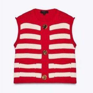 Zara Red and White Striped Sweater Vest